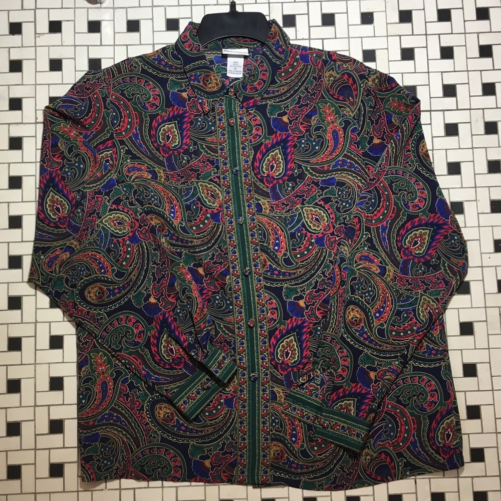 Vintage 100% Polyester Paisley Button Down